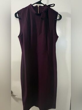 Calvin Klein Sleeveless Bow-Neck Sheath Dress in Deep Plum